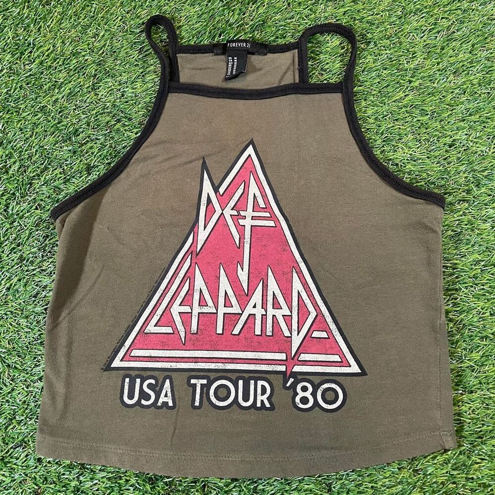 Forever 21 Def Leppard USA Tour '80 reprint crop top red triangle logo Size M